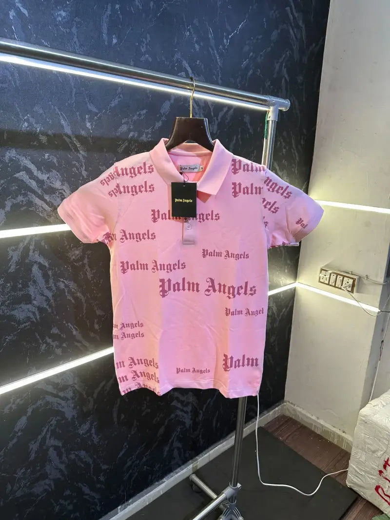 Palm Angels All Over Print Polo Tshirt Pink