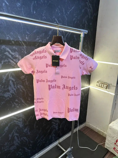Palm Angels All Over Print Polo Tshirt Pink
