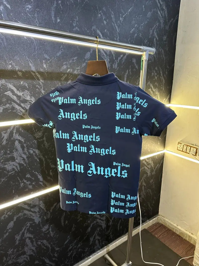 Palm Angels All Over Print Polo Tshirt Dark Blue