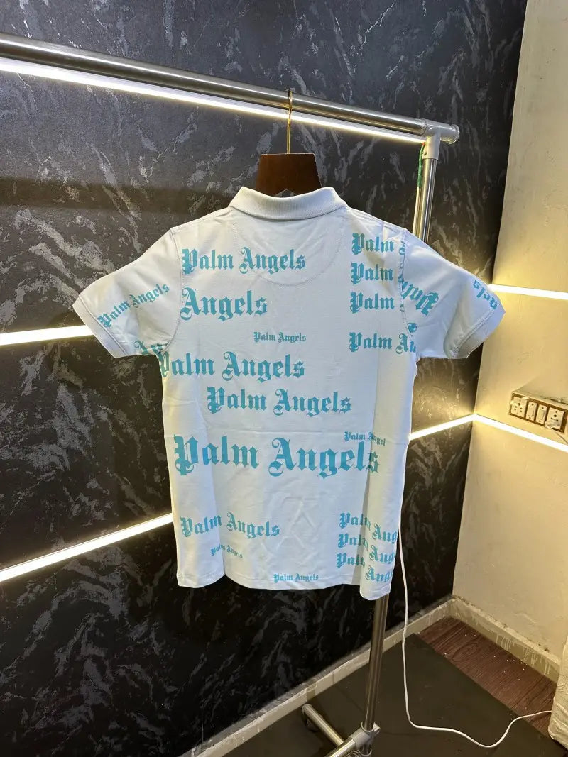 Palm Angels All Over Print Polo Tshirt Light Blue