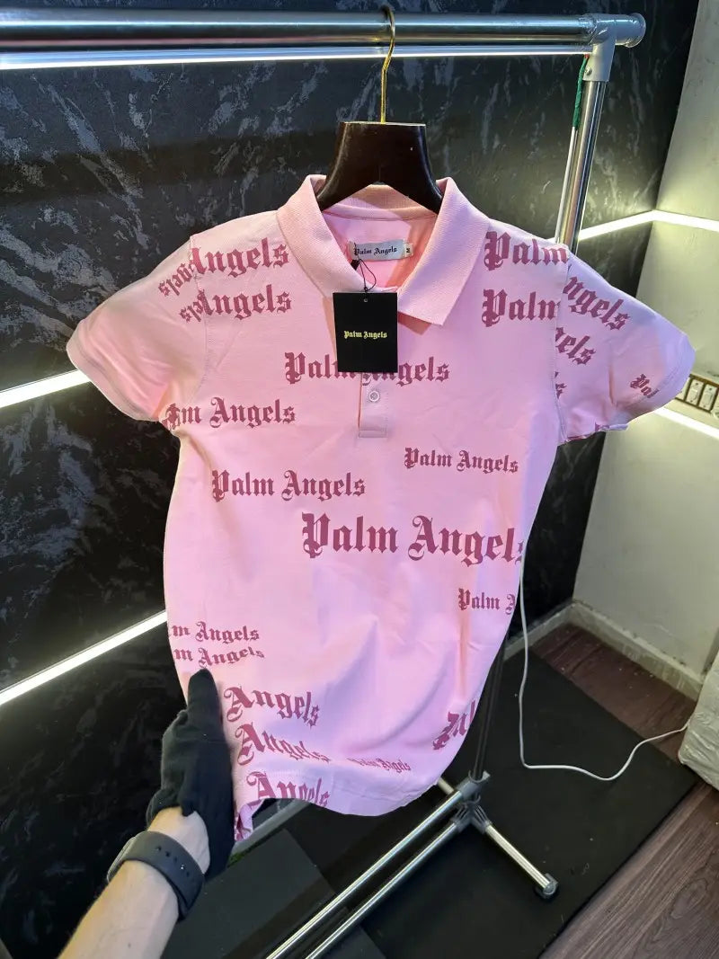 Palm Angels All Over Print Polo Tshirt Pink