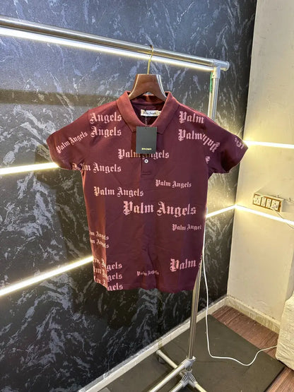 Palm Angels All Over Print Polo Tshirt Maroon
