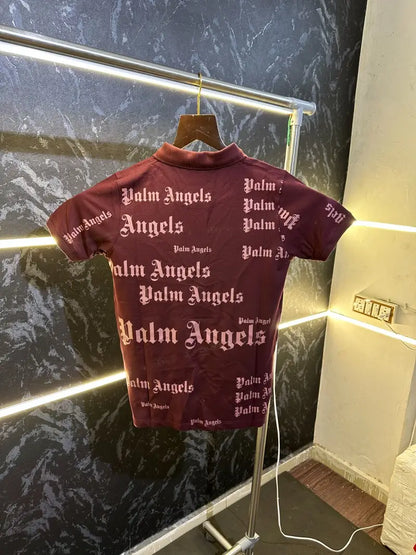 Palm Angels All Over Print Polo Tshirt Maroon