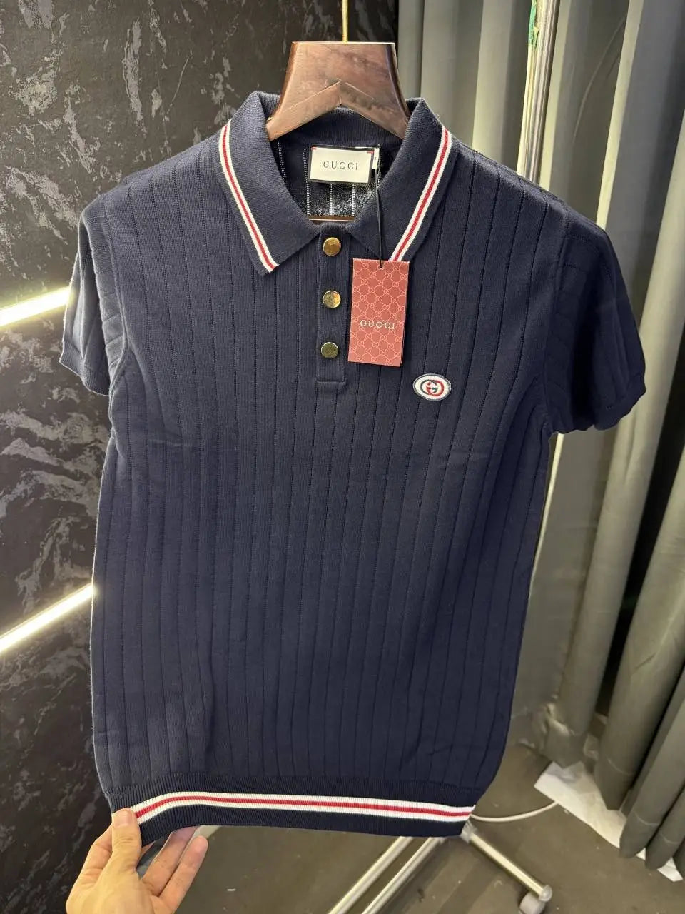 Gucc i Knitted Lycra Importer Polo Tshirt (Blue)