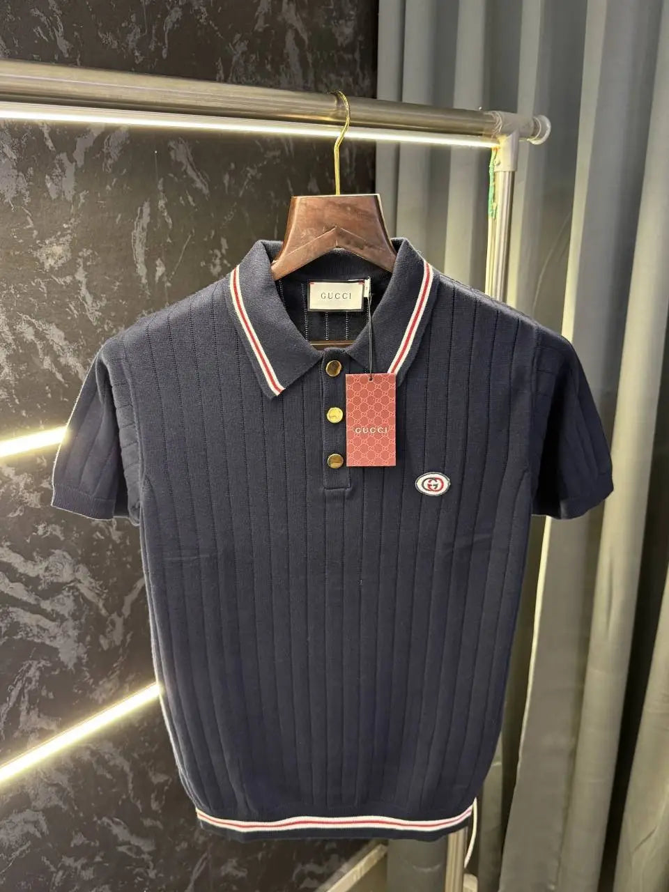 Gucc i Knitted Lycra Importer Polo Tshirt (Blue)