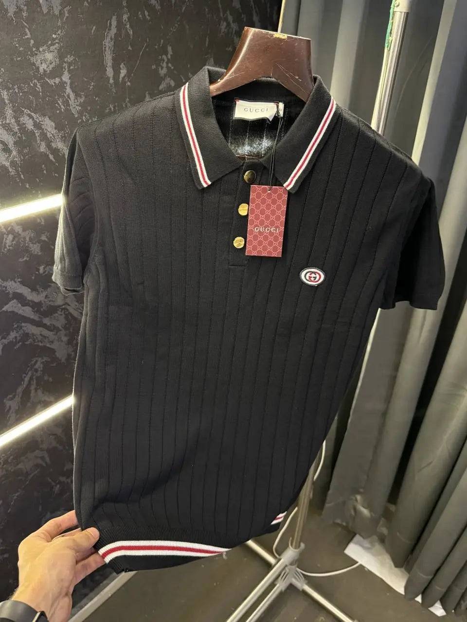 Gucc i Knitted Lycra Importer Polo Tshirt (Black)