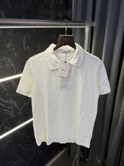 Christian Dio r Monogram Knitted Polo Tshirt (White)