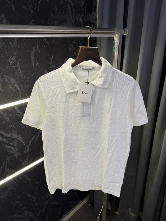 Christian Dio r Monogram Knitted Polo Tshirt (White)