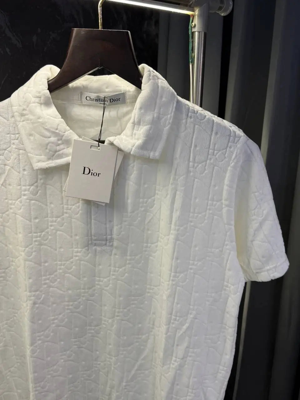 Christian Dio r Monogram Knitted Polo Tshirt (White)