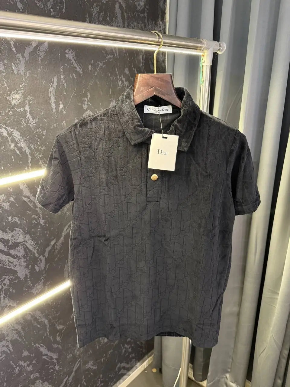 Christian Dio r Monogram Knitted Polo Tshirt (Black)