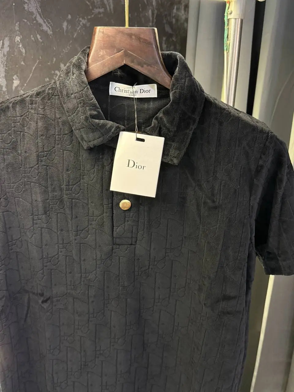 Christian Dio r Monogram Knitted Polo Tshirt (Black)