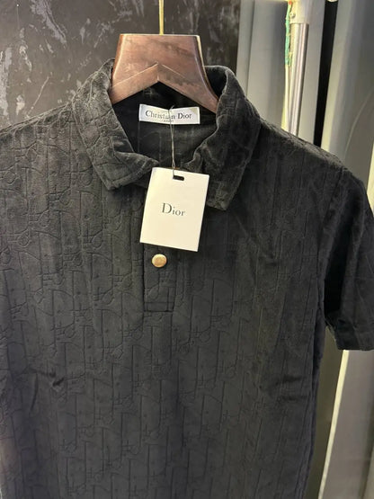 Christian Dio r Monogram Knitted Polo Tshirt (Black)