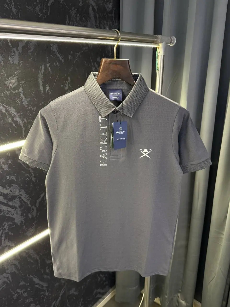 Hacket London Knitted Polo Tshirt (Dark Grey)