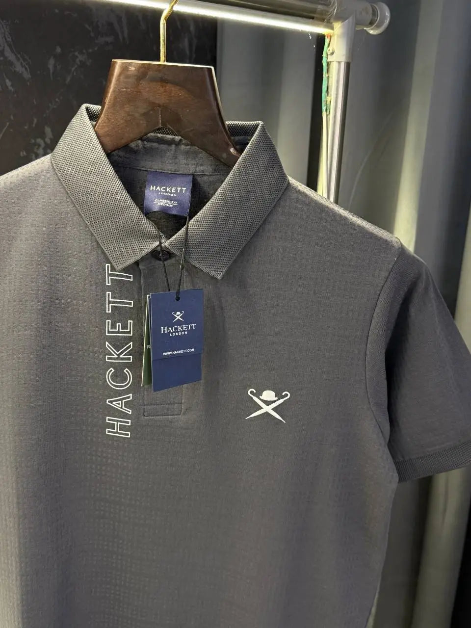 Hacket London Knitted Polo Tshirt (Dark Grey)
