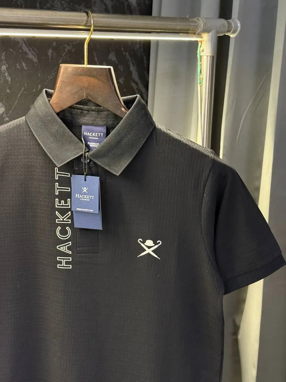 Hacket London Knitted Polo Tshirt (Black)