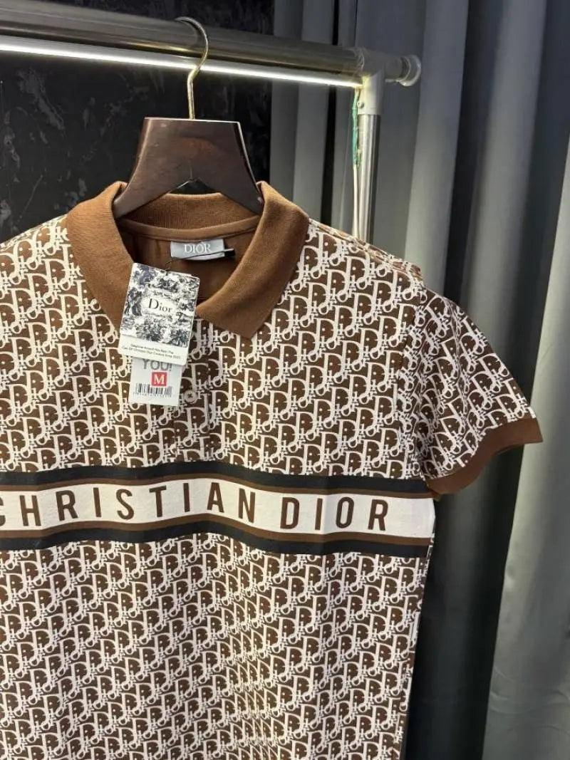 Christian Dio r Monogram Imported Polo Tshirt (Brown)