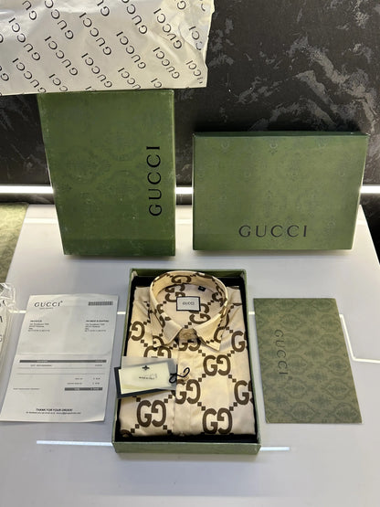 Gucc_i Monogram Imported Shirt with original packing Beige Cream