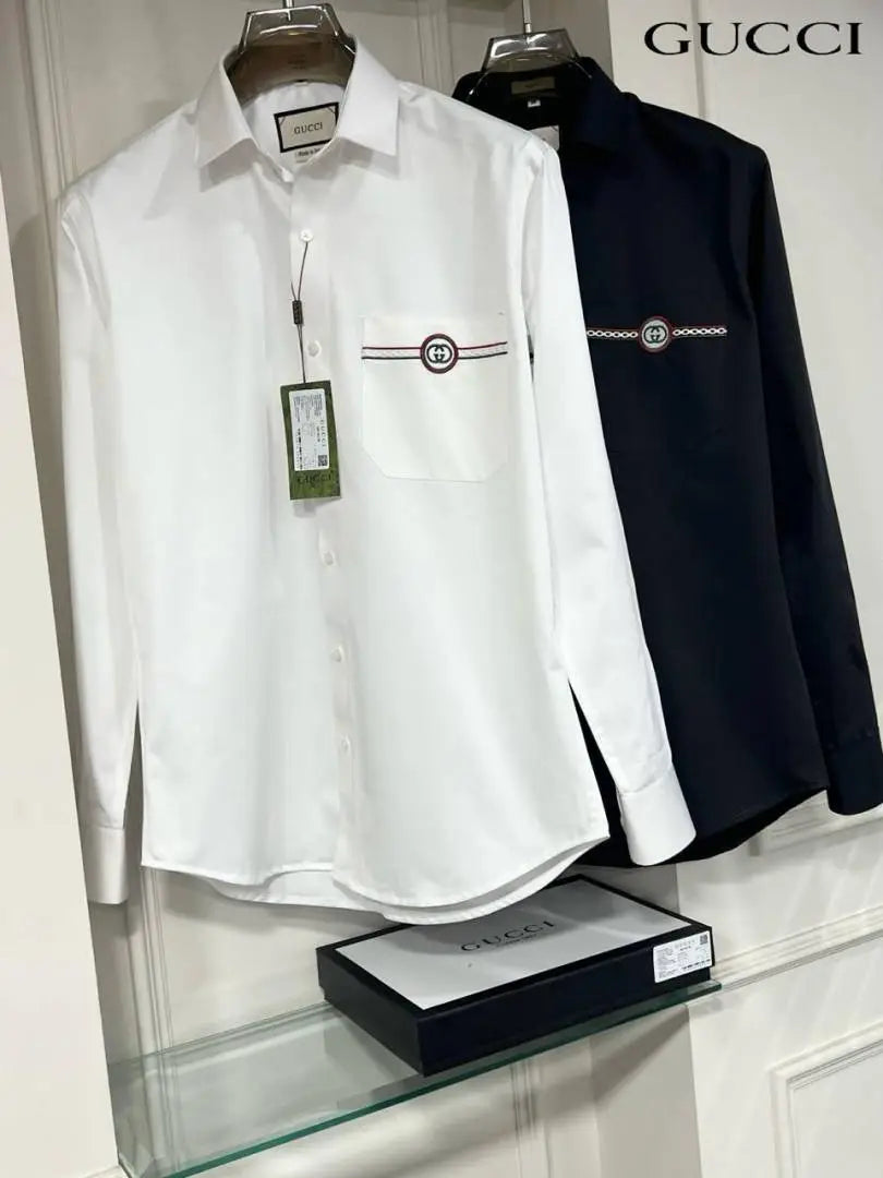 Gucc i Mens Premium Shirt with Original Box (White) - 244