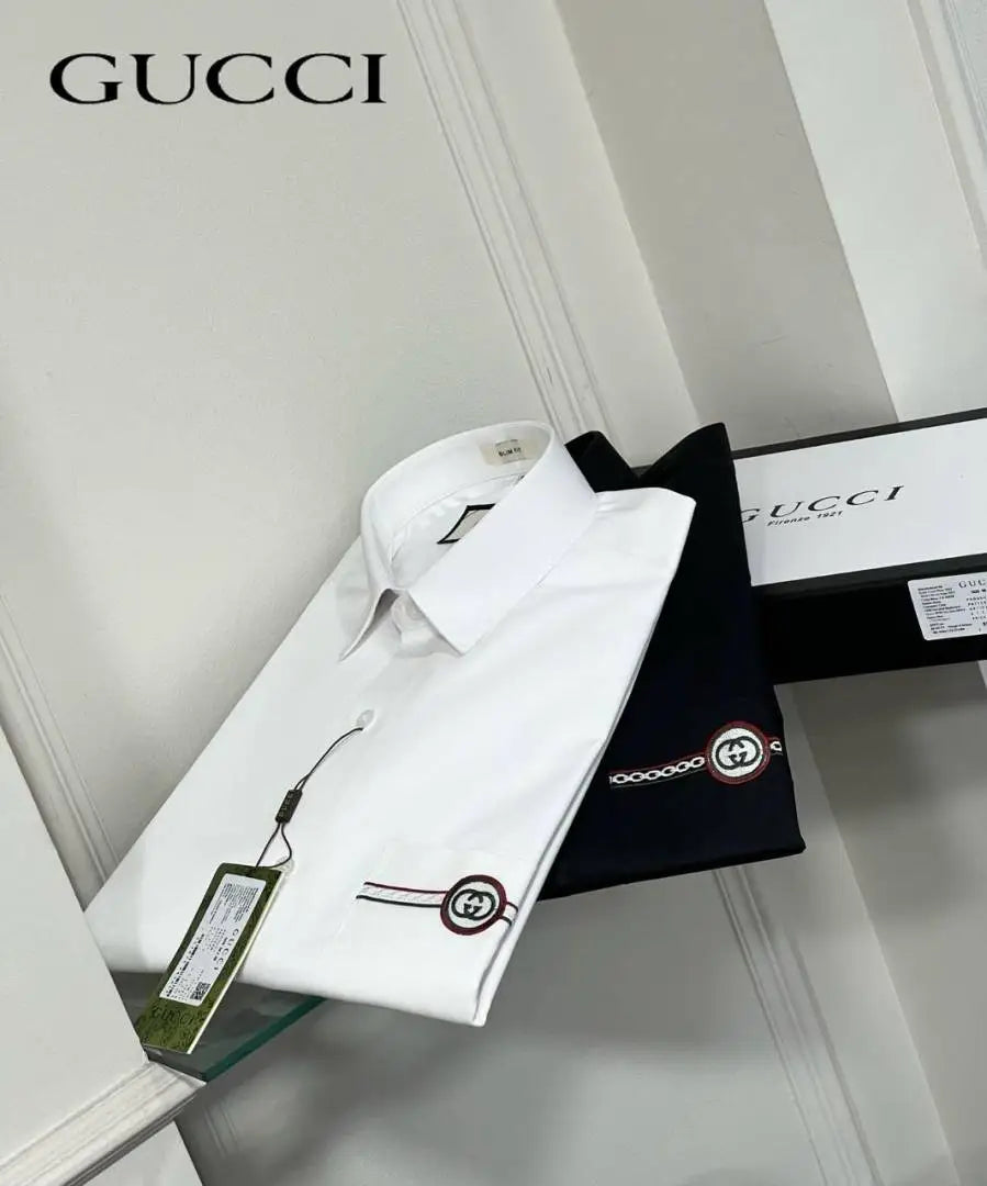 Gucc i Mens Premium Shirt with Original Box (White) - 244