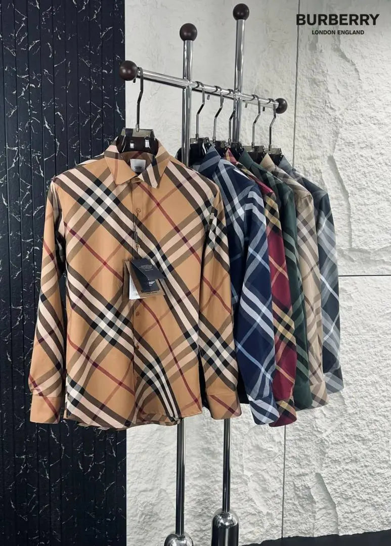 Burberr y Cross Checks Premium Store article shirt with Box ( GREY )