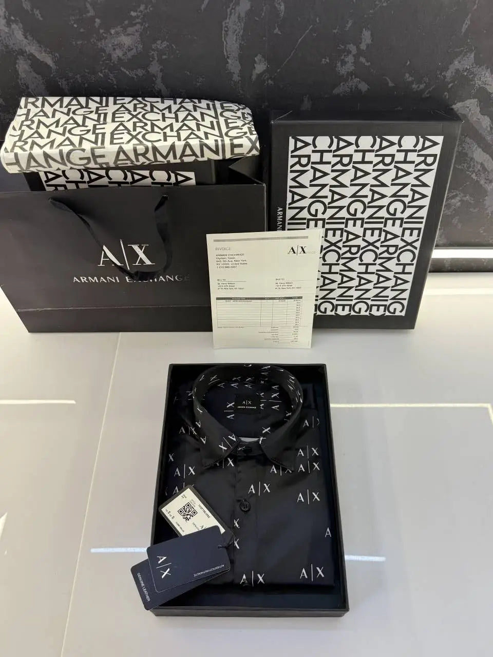 Arman i Exchange Monogram Premium Shirt with Original box carry bag (Black)