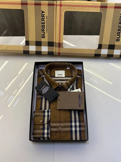 Burberr y Checks Premium Store article Shirt with Original Box (Brown)