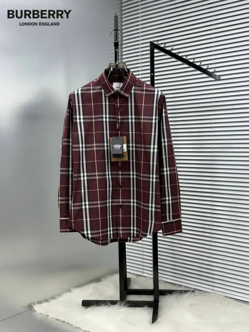 Burberr y Checks Premium Store article Shirt with Original Box (Maroon)