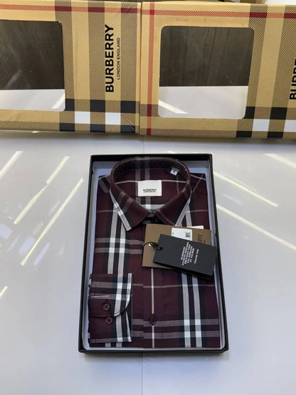 Burberr y Checks Premium Store article Shirt with Original Box (Maroon)