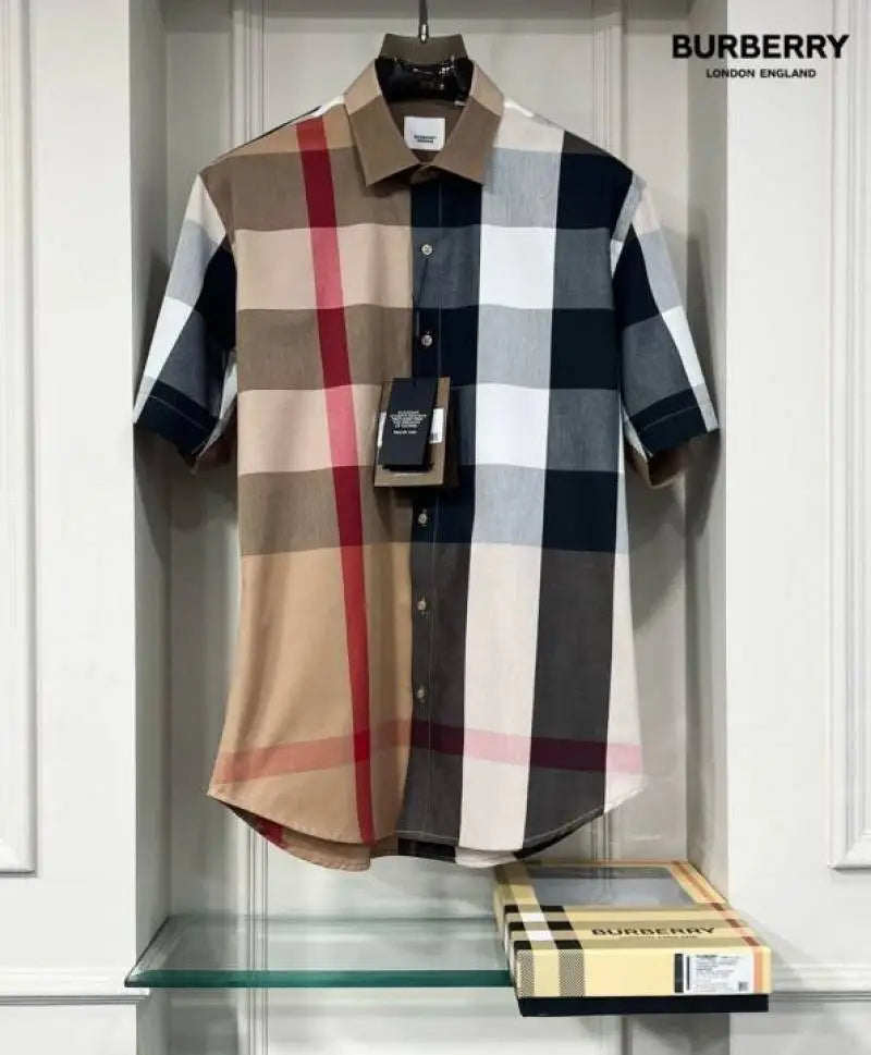 Burberr y Checks Half sleeve Store article Shirt with Original box ( Brown Black )