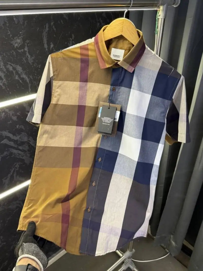 Burberr y Checks Half sleeve Store article Shirt with Original box ( Brown Blue )