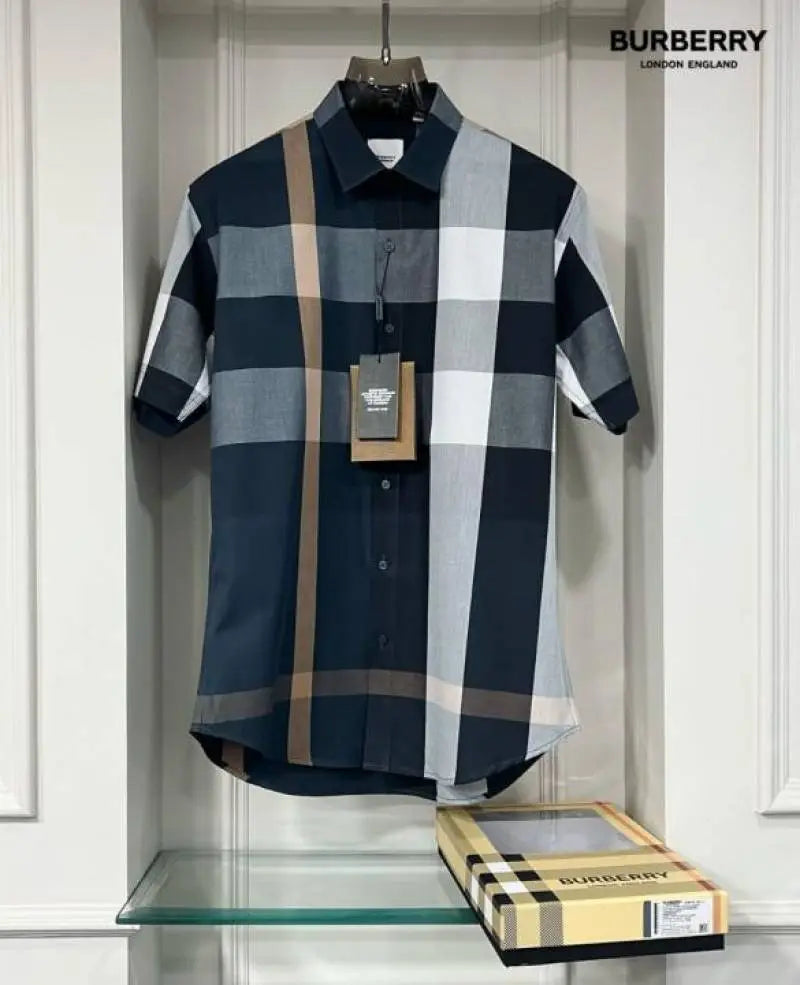 Burberr y Checks Half sleeve Store article Shirt with Original boX.. ( Green Blue )
