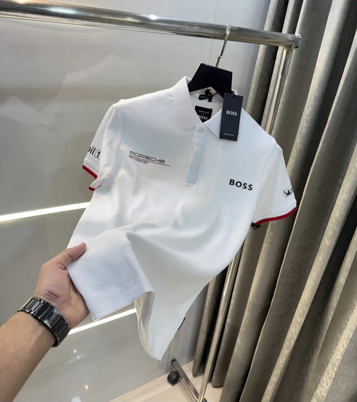Hugo  Bos s White Porche Edition Premium Polo T-shirt