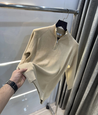 Zar a Beige Zip Premium Knitted Pull Over