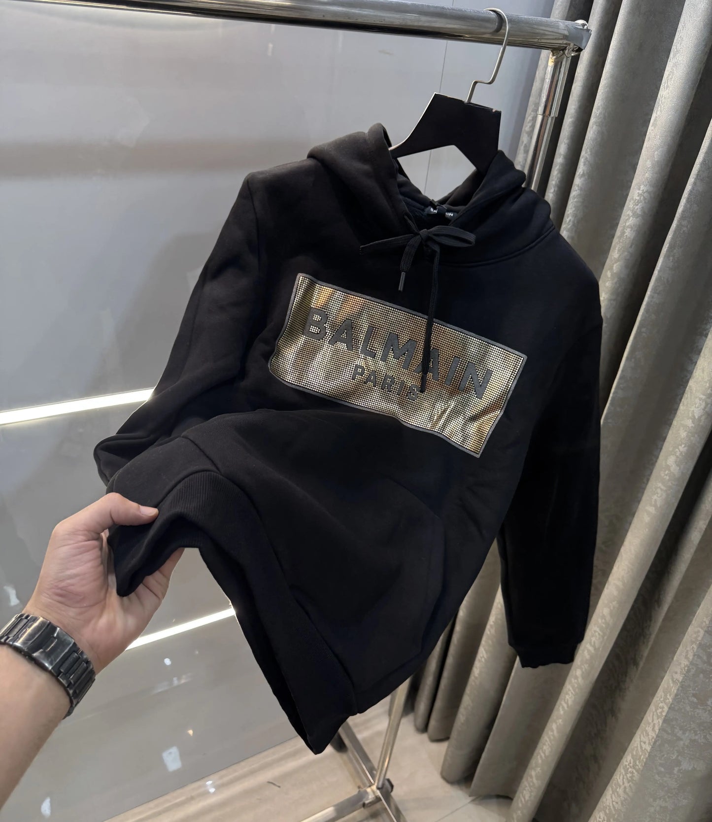 Balmai n Paris Black Logo Print Imported Hoodie