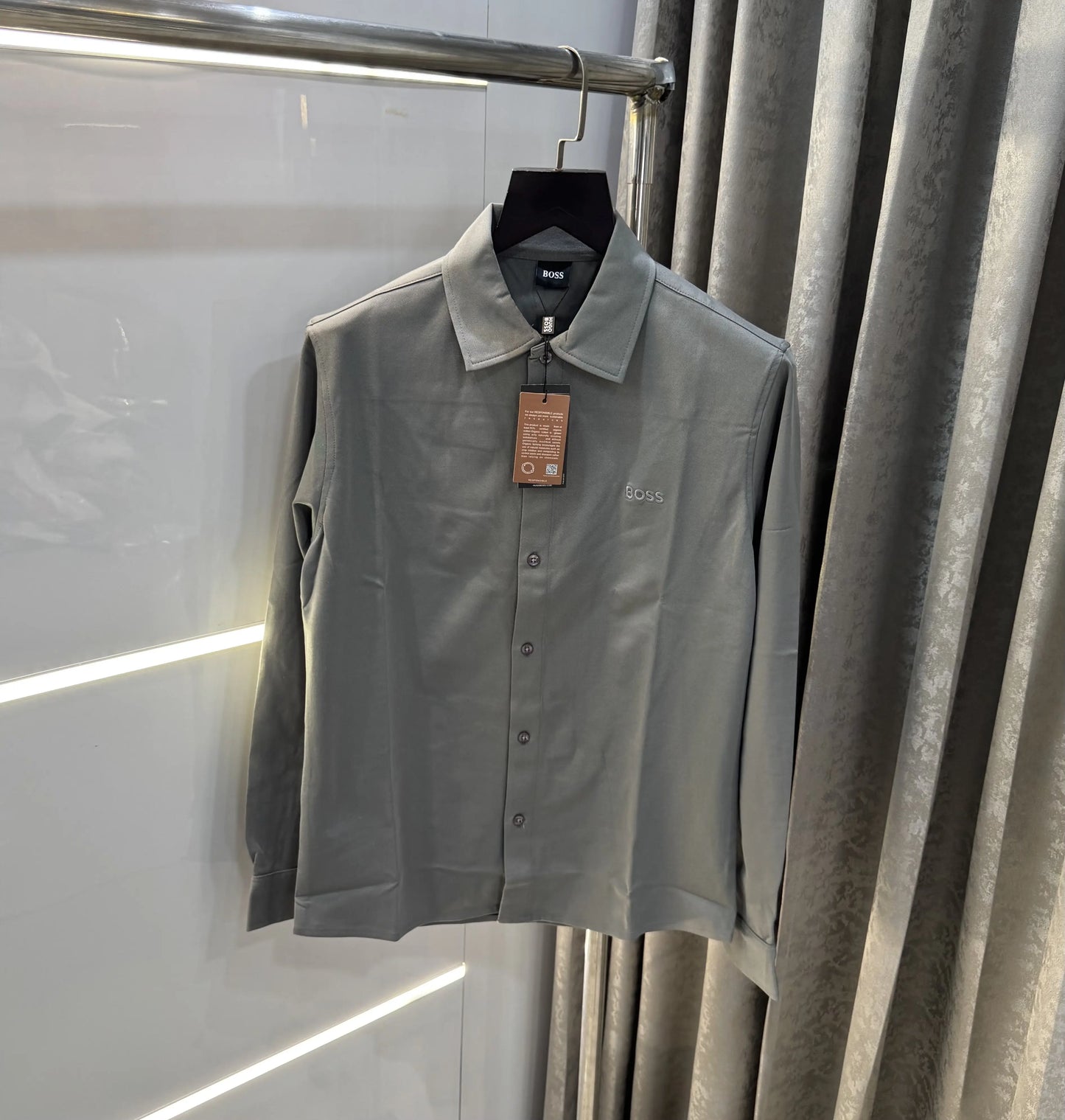 Hugo  Boss Light Grey Embroidery Logo Imported Lycra Shirt
