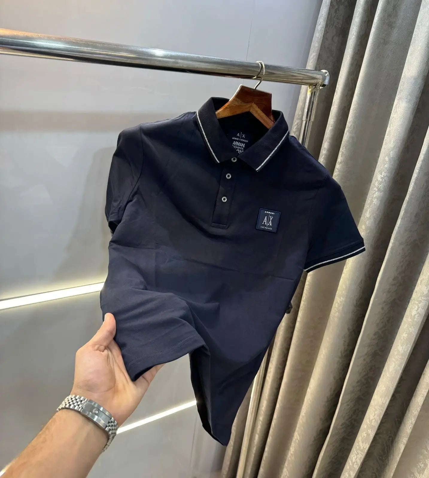 Arman i EXchang e Navy Embroidery Patch Logo Premium Polo T-Shirt