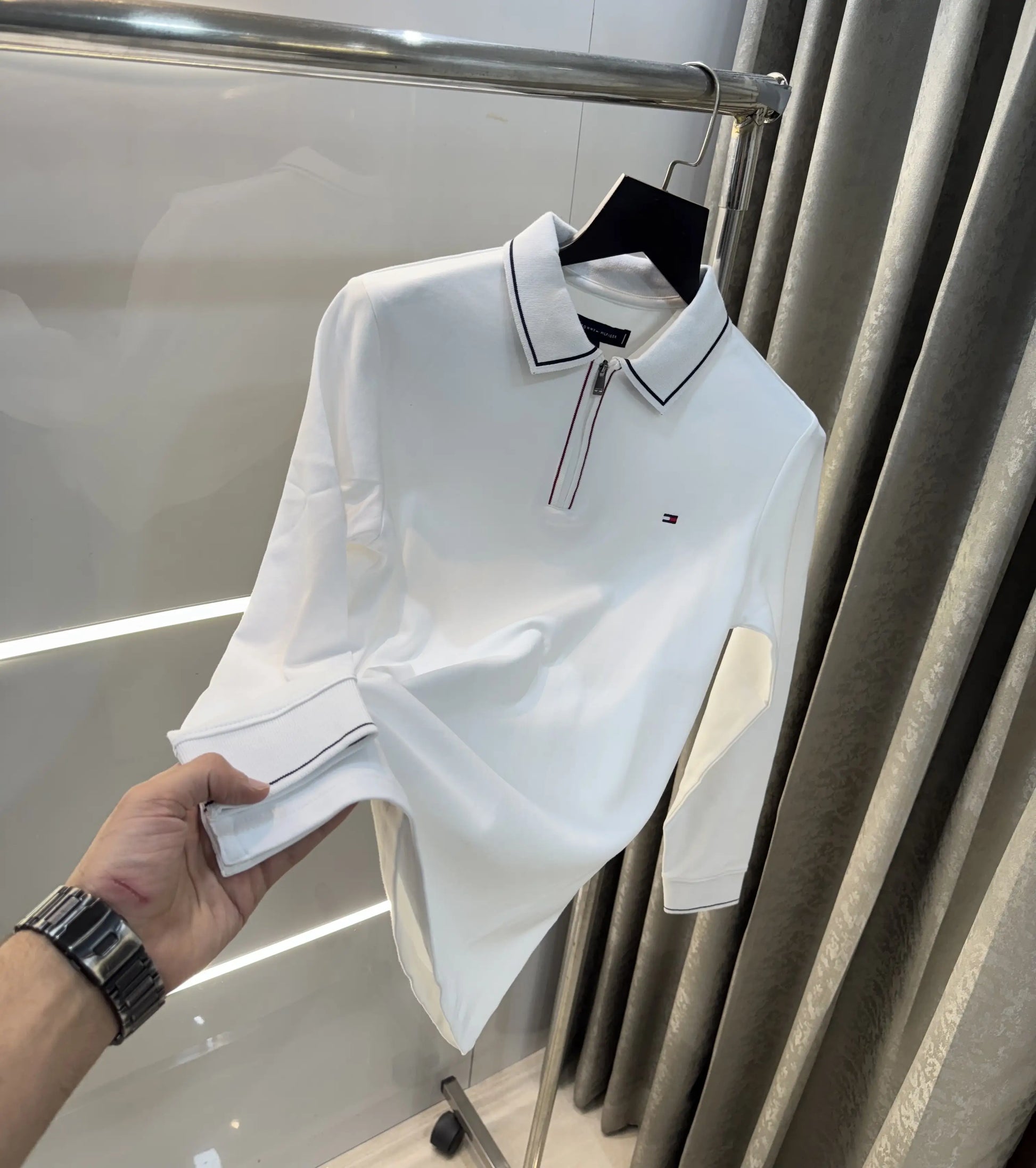 Tomm y Hilfiger White Logo Work Premium Full Sleeve Polo T-Shirt