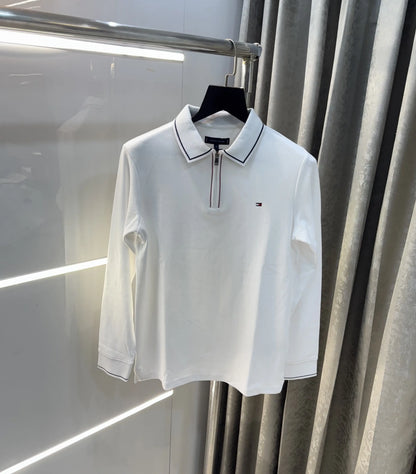 Tomm y Hilfiger White Logo Work Premium Full Sleeve Polo T-Shirt