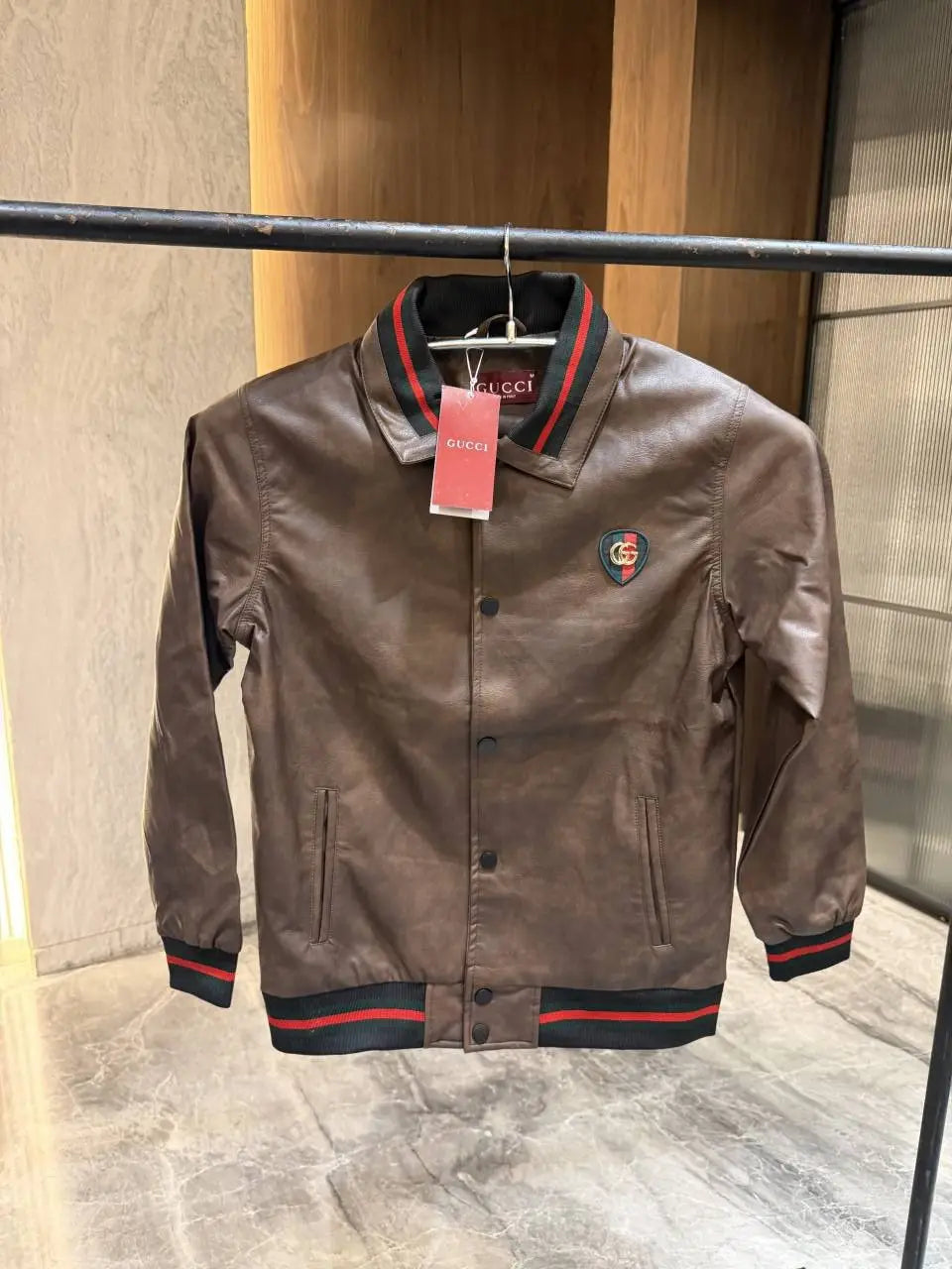 Gucc i Grey Dark brown leather Jacket