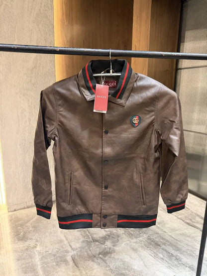 Gucc i Grey Dark brown leather Jacket