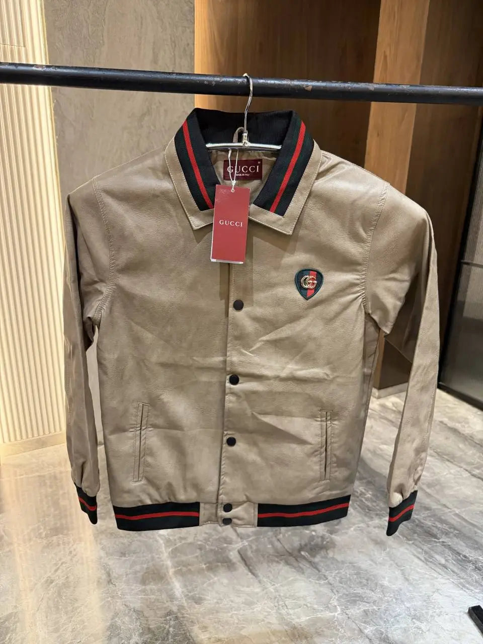 Gucc i Grey Pure leather Jacket