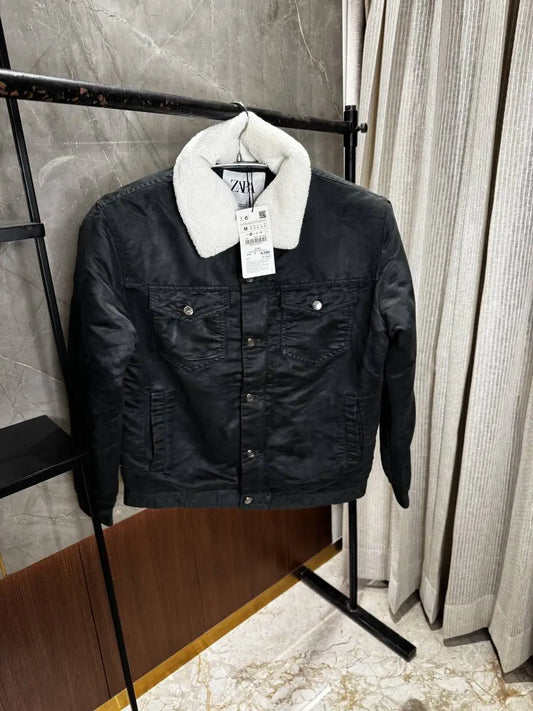 Zar_a Green Jacket Heavy Quality With Fur Collar