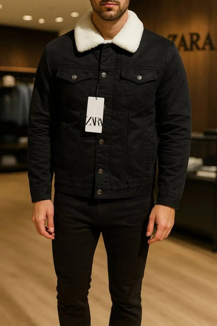 Zar_a Black Jacket Heavy Quality With Fur Collar
