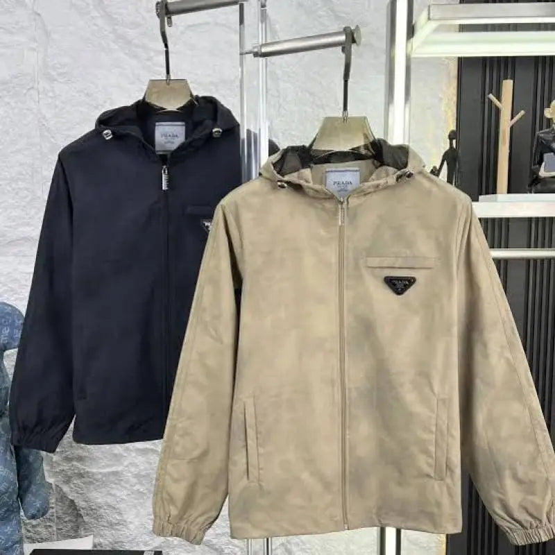 Prad_a Brown Zipper Jacket faded print with Metal logo