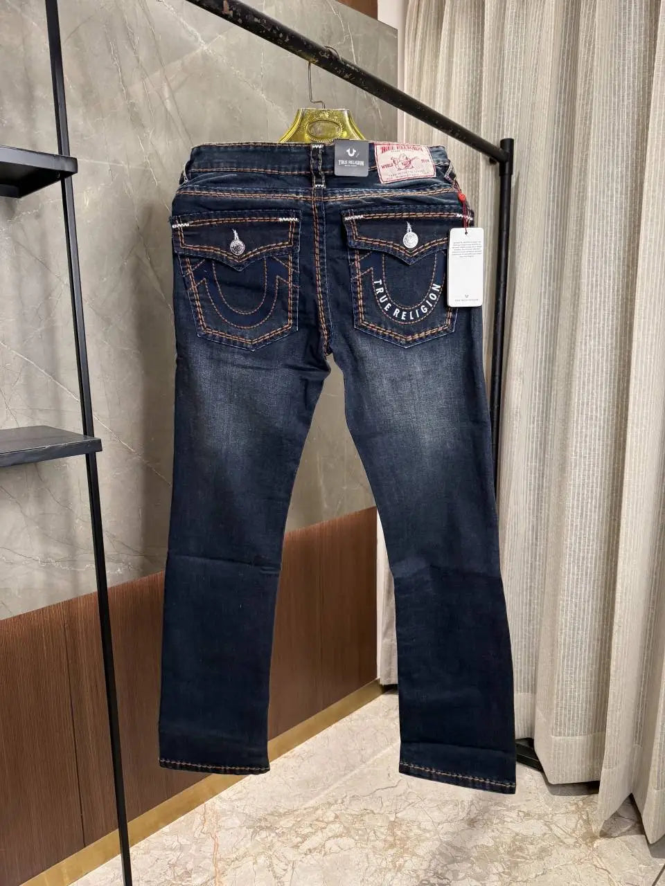 TRUE RELIGION DARK WASH PREMIUM RICE STITCH DENIM