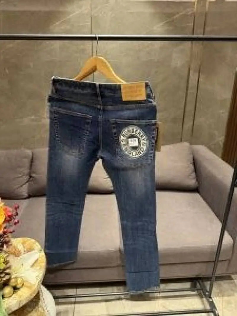 BURBERR_Y DARK WASH BACK EMBROIDERY IMPORTED DENIM