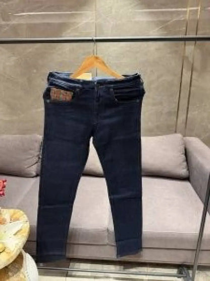 BURBERR_Y DARK WASH BACK EMBROIDERY IMPORTED DENIM