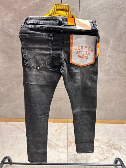 HERMES IMPORTED DARK WASH PREMIUM BACK LOGO DENIM