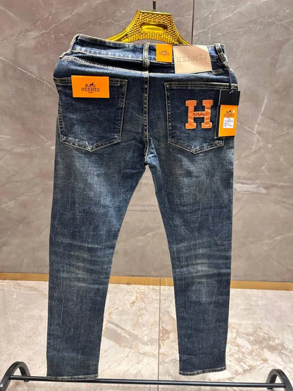 HERMES IMPORTED DARK WASH PREMIUM BACK LOGO DENIM
