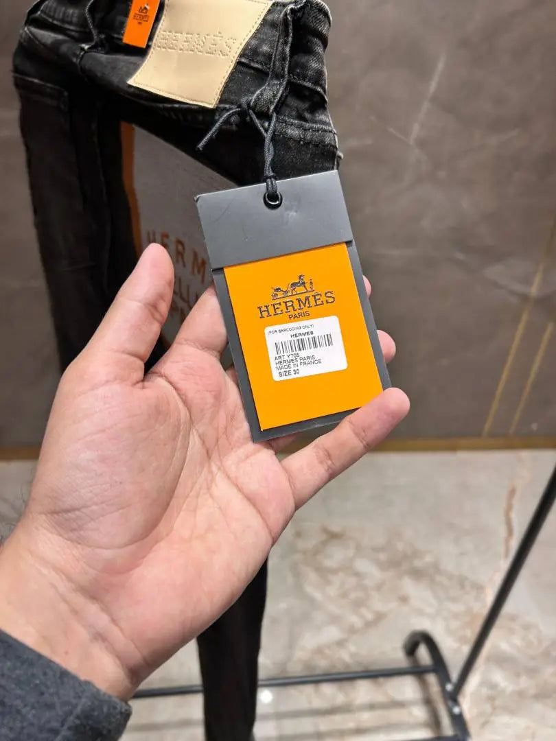 HERMES IMPORTED DARK WASH PREMIUM BACK LOGO DENIM